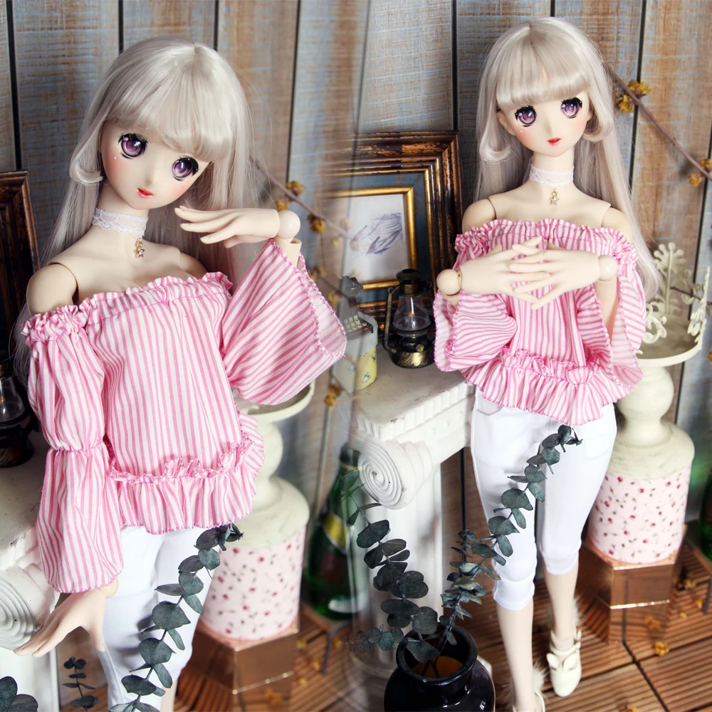 

D06-P40 children handmade toy 1/3 1/4 doll BJD/DD doll's clothes pink stripe off shoulder top 1pcs