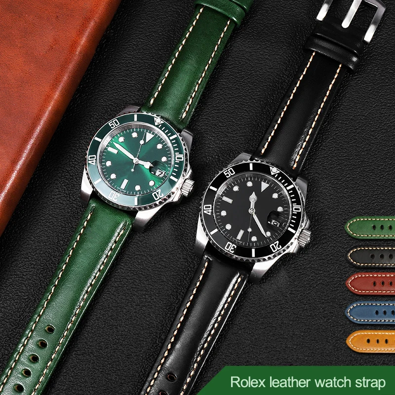 Per Rossini / Omega / Rolex Green Water Ghost Ditongna Cinturino Per Orologio Cinturino Da Uomo In Vera Pelle 18Mm/ 20Mm/22Mm