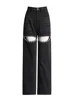 TWOTWINSTYLE Hollow Out Patchwork Diamonds Jeans For Women High Waist Spliced Pocket Casual Denim Pants Female Fashion Clothes 5