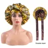 Double-layer Satin Sleep Cap Fashion Adjustable Stretchy Tie Band Silky Satin Bonnet Curly Hair Elastic Hair Cap Sleeping 1