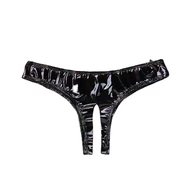 Women Crotchless Shorts Erotica Open Crotch Leather Briefs Crochless Show Hips Knickers Hollow Out Bondage Panties Black Elastic Pants Erotica Lingerie