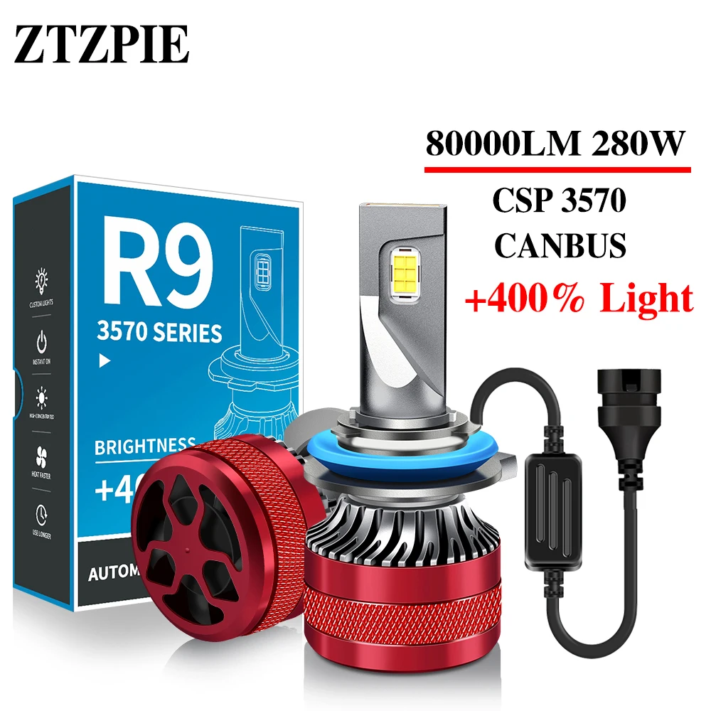 ZTZPIE 6500K HB3 HB4 9005 9006 H1 H7 H4 H11 9012 лампа светодиодные лампы Canbus CSP 3570 высокомощная Автомобильная фара H3 светильник 280W 80000LM