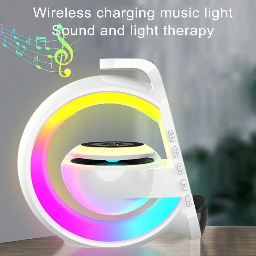 

RGB Atmosphere Light With Sound System Wireless Charger Stand Alarm Clock For Smartphone LED Lamp RGB Night Light
