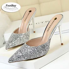 

Bling Sequined Cloth Ladies High Heel Shoes Heel Slippers for Women Shoes 2022