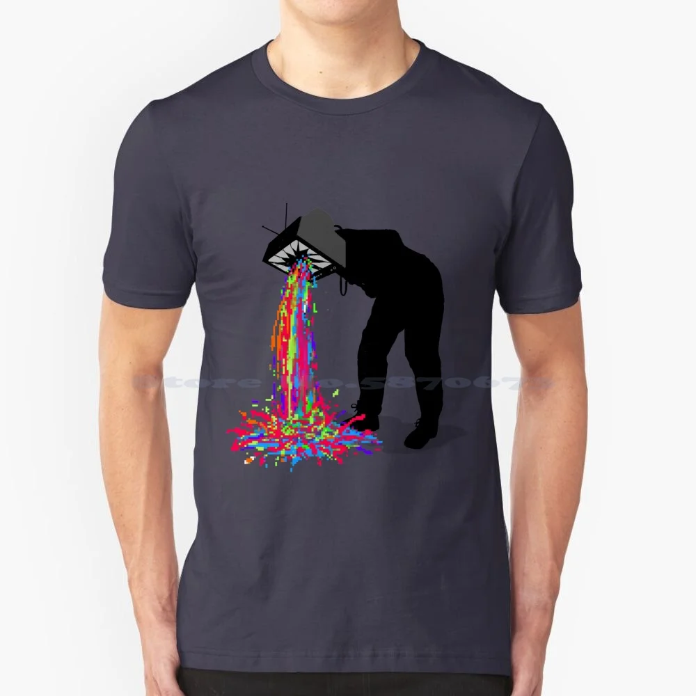 Pixel Vomito T Shirt 100% Cotone Tee Colori Tecnologia Tv Divertente Umorismo Pixel Crt Vomitting Colori Silhouette Splash Lancio