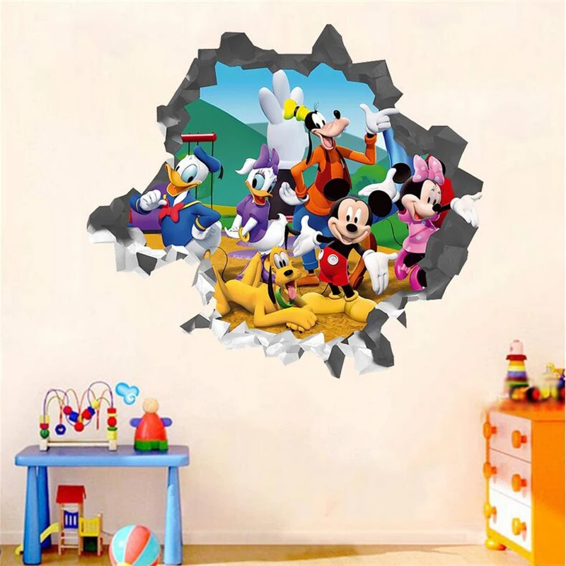 3D Cartoon Mickey Minnie Donald Duck Wall Stickers Kid's Room Kindergarten Amusement Park Baby Bedroom Wall Art Decoration