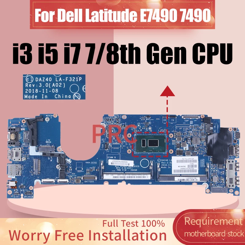 Placa-mãe do Portátil Dell Latitude 7490 La-f321p 0pp44f 0c56hh 03xg7d 02766v 03mk2n 0v05j5 i3 i5 i7 8th Notebook Mainboard