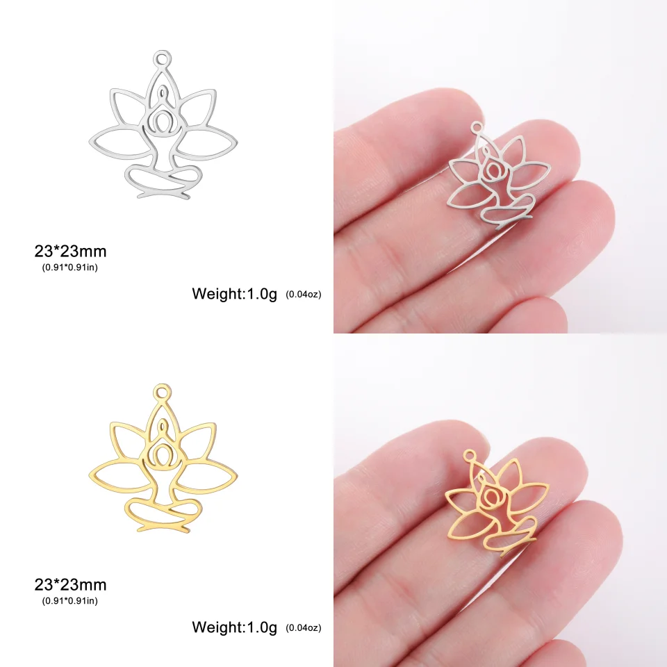 LIKGREAT 5 Stück Lotusblüten-Yoga-Anhänger aus Edelstahl, modischer Mini-Mandala-Anhänger für Armbänder, DIY-Schmuckherstellung, Großhandel – Detail 6