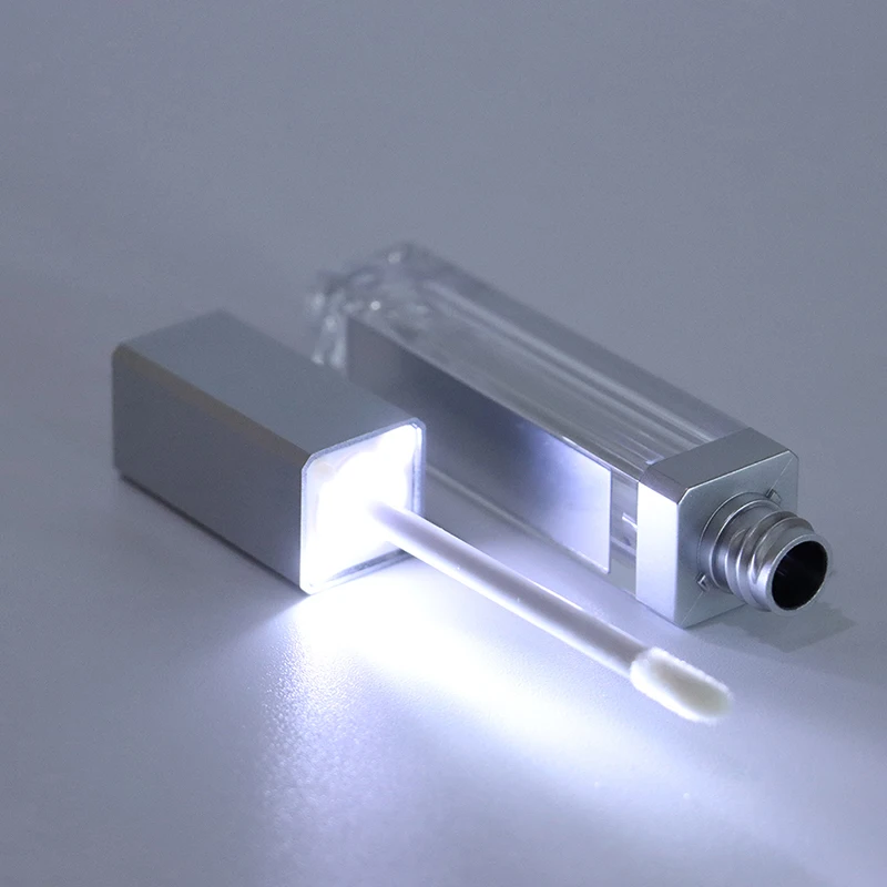 Empty Makeup DIY Lip gloss bottle Black/silver Square Lip Gloss Tube with LED Light mirror Labial glair bottle 7.5ml