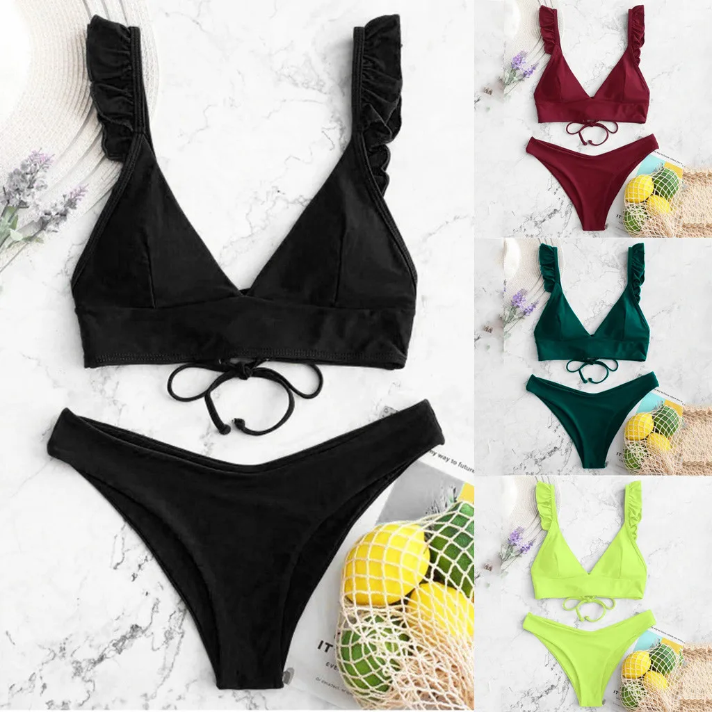 New In Plus Size Swimsuit For Women Tummy Control High Cut V Neck Two Pieces Bikini Swimwear Beachwear Bikinis Sets For Teens 2