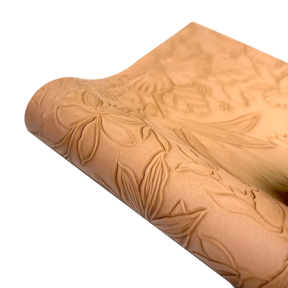 3D Flower Design Embossed Textured Faux Leather 40x135cm Craft Vinyl Fabric for Sewing Hair Bow Jewelry Wallet Handmade Making