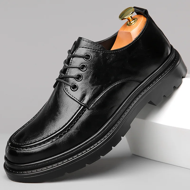 

New Designer Business Cow Leather Shoes for Men Fashion Casual Spring Autumn Solid Color Platform Shoes Male