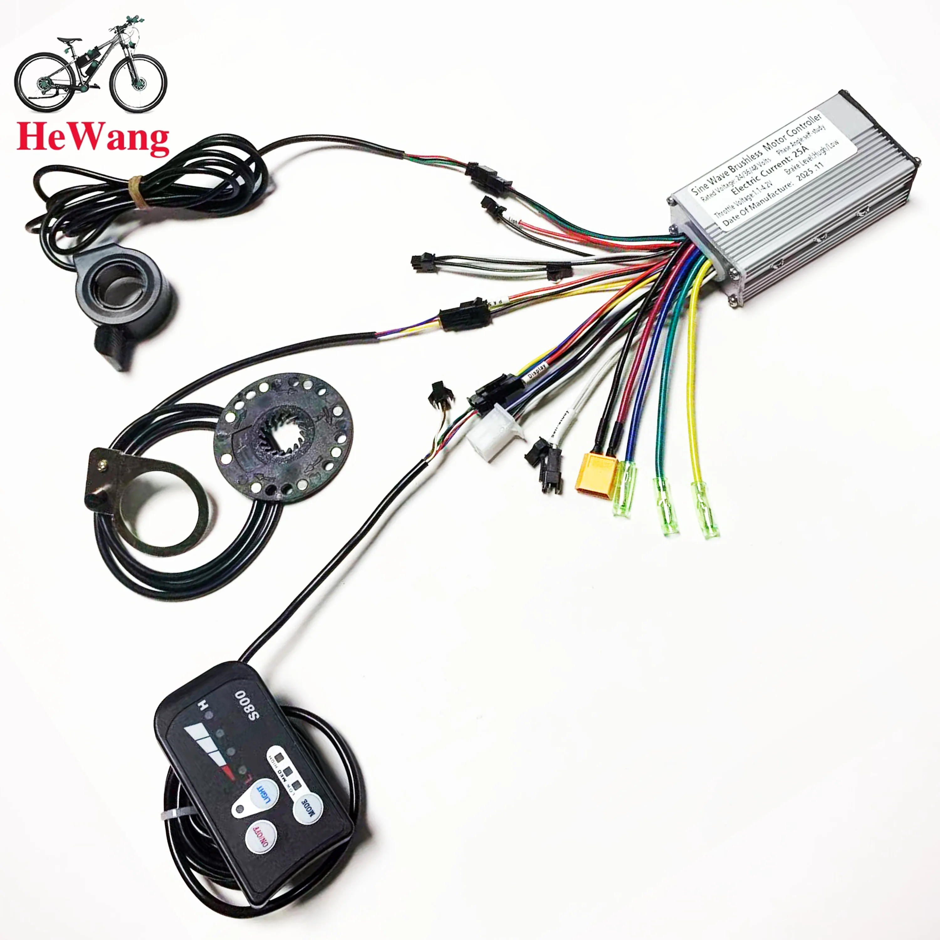 24V/36V/48V Electric bike kit: 25A sine wave controller with LED S800 instrument