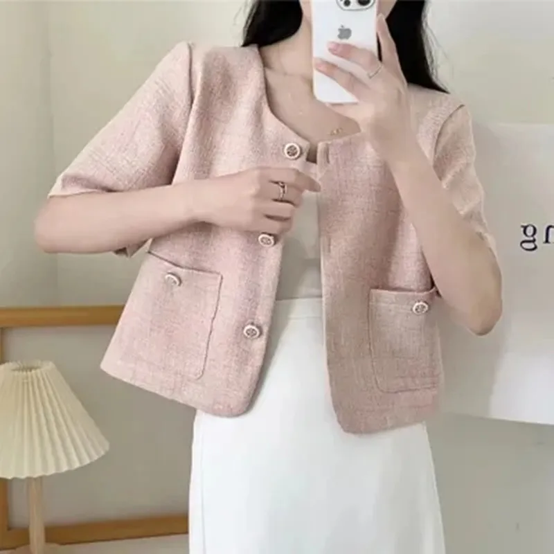 

BULOCHOVA Vintage French Design Summer Small Fragrant Short Jacket Women Casual Single Breasted Slim Office Lady Coat 2023 New