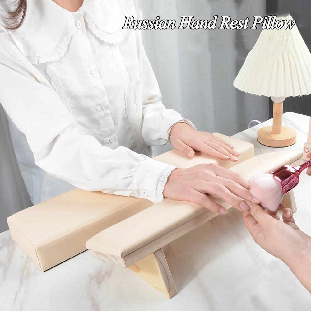 Russian Hand Rest Pillow Solid Wood Beveled Nail Art Hand Pillow Set Manicure Table Hand Cushion Pillow Nail Art Stand 2Pcs Kit