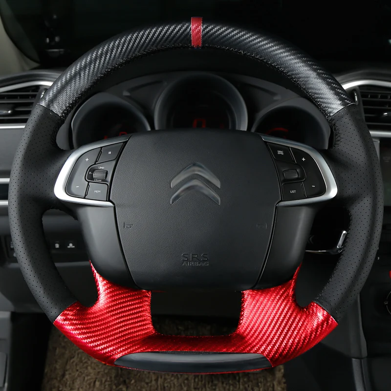 BAWAQAF Aosrrun Handgestikte zwarte lederen stuurhoes voor Citroen Triumph Old C4 c-Quatre