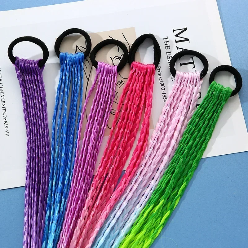 Baby Fashion Kids Colorful Gradient Wig Braids Girls Dirty Braid Hair Rope for Children Barrettes Headwear Kids Hair Accessories