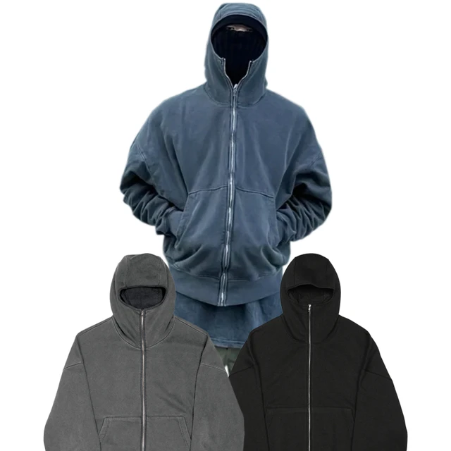 007 Factory FAR.Archive Balaclava Zip-Up Hoodie street fashion Clothing  simple solid color men women loose cotton hooded sweater - AliExpress