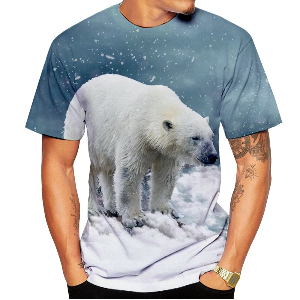 

Летняя новая забавная футболка с 3d принтом серии «Белый медведь», модная мужская футболка с коротким рукавом и круглым воротником