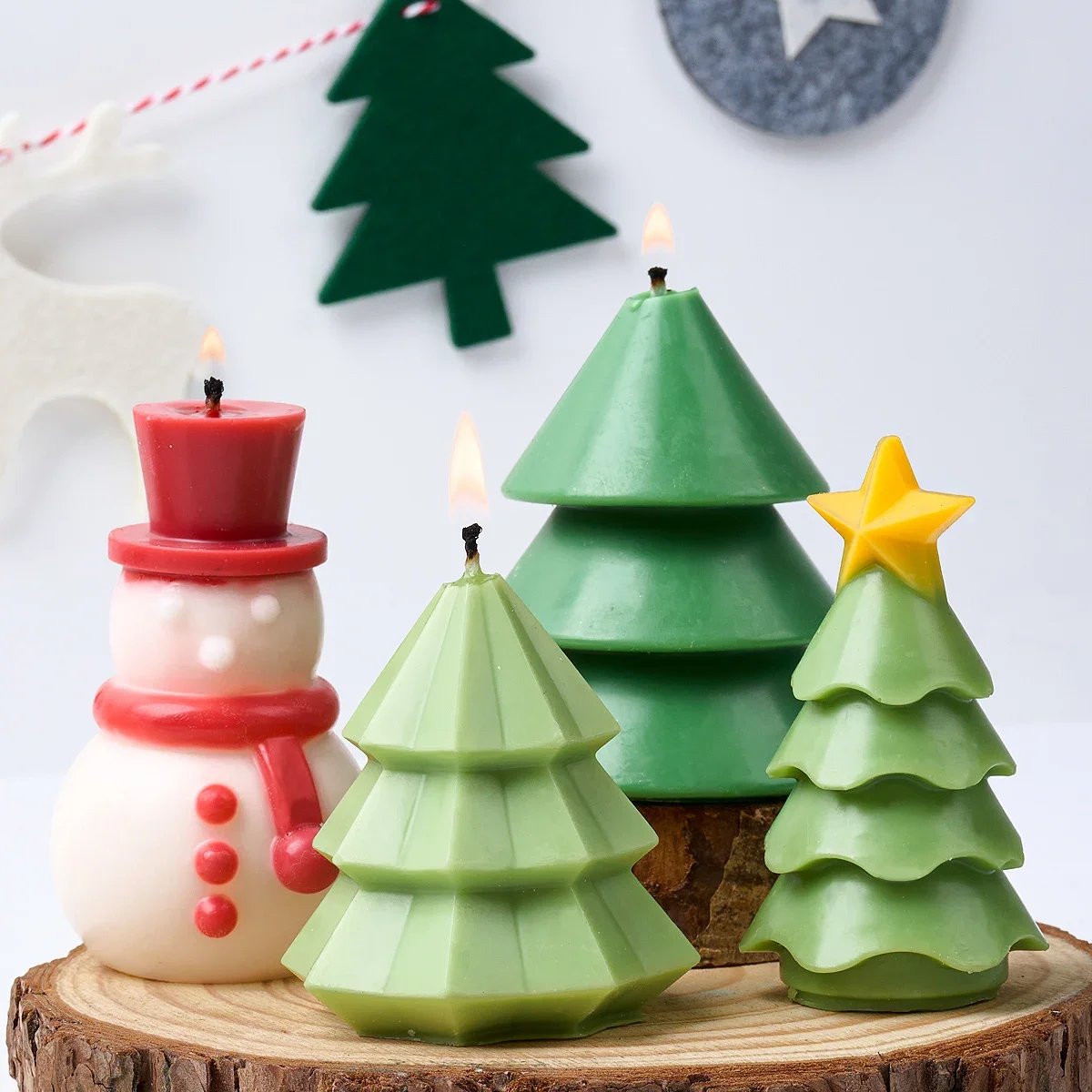 Christmas Tree Silicone Candle Mold Xmas Ornament Snowman Craft Molds DIY Soap Resin Plaster Making Home Holiday Decor Art Gifts