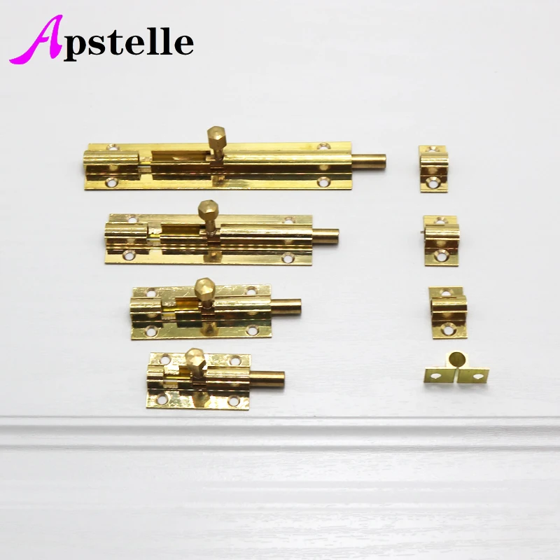 Apstelle Top Selling Brass Doors Slide Latch Lock Bolt Latch Barrel Home Gate Safety Hardware Screws 4 Size 1.5/2/3/4 Inch Gold