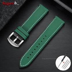 Men's Waterproof Nylon & Silicone Hybrid Watch Strap Bracelet - 24mm (Green White)