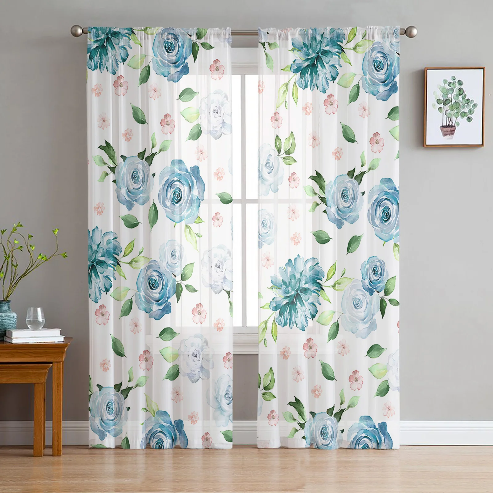 

Watercolor Flower Leaves Tulle Curtains For Living Room Bedroom Kitchen Decor Modern Sheer Voile Organza Curtains Window Drapes