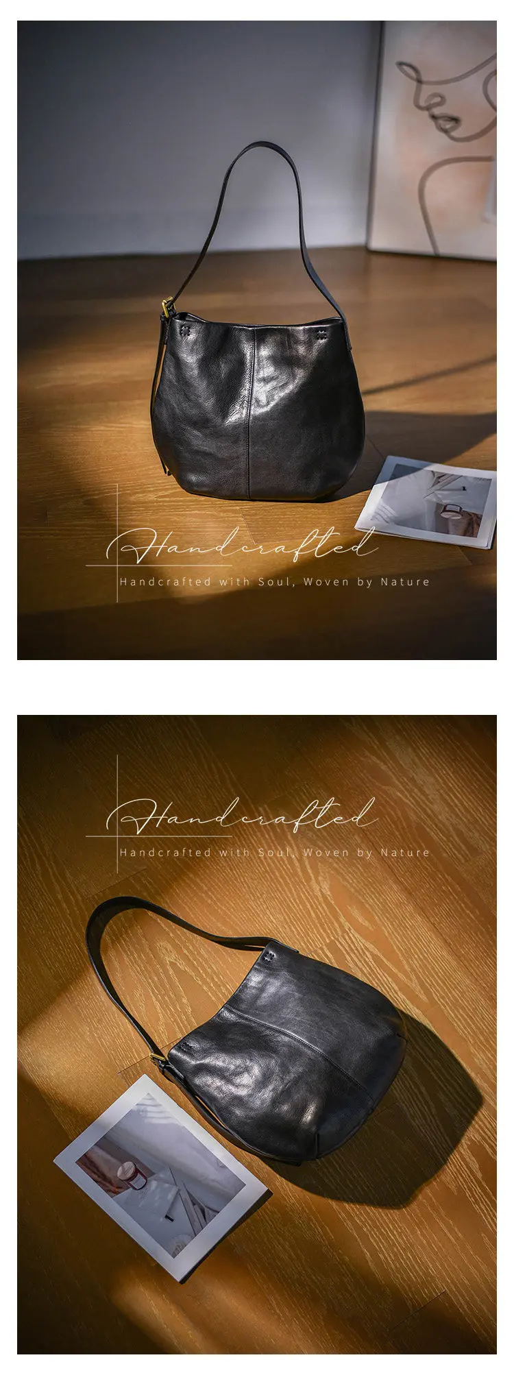 Einfache Vintage-Handtasche aus hochwertigem Echtleder für Damen, Unterarmtasche für Outdoor-Reisen, handgefertigte Schultertasche aus echtem Rindsleder – Detail 9