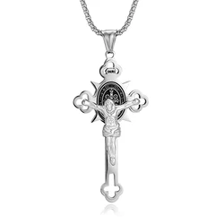 Timeless Golden Cross Gothic Pendant Necklace in Stainless Steel - Unisex Religious Jewelry Gift (Steel chain 60cm)