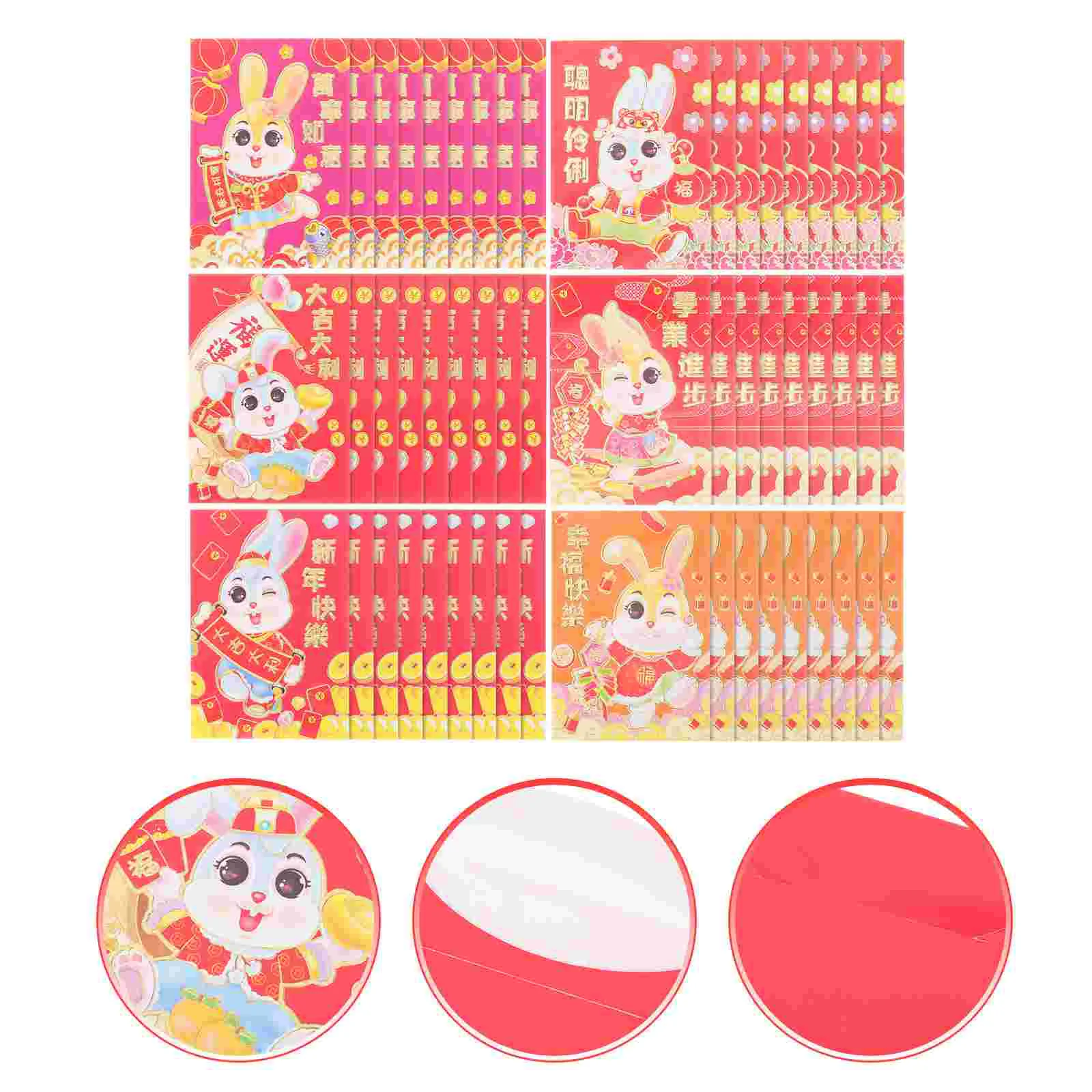 

54 Pcs Chinese Style The Gift Bunny Red Packets Paper Envelope for Year of Rabbit