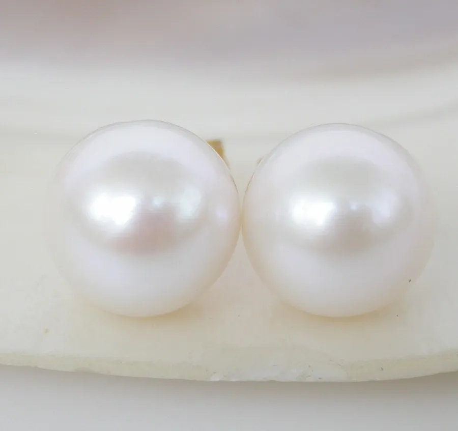 

AAA Studs 9mm Black Brown Round Pearls Earrings 14K Solid Gold Post c1079