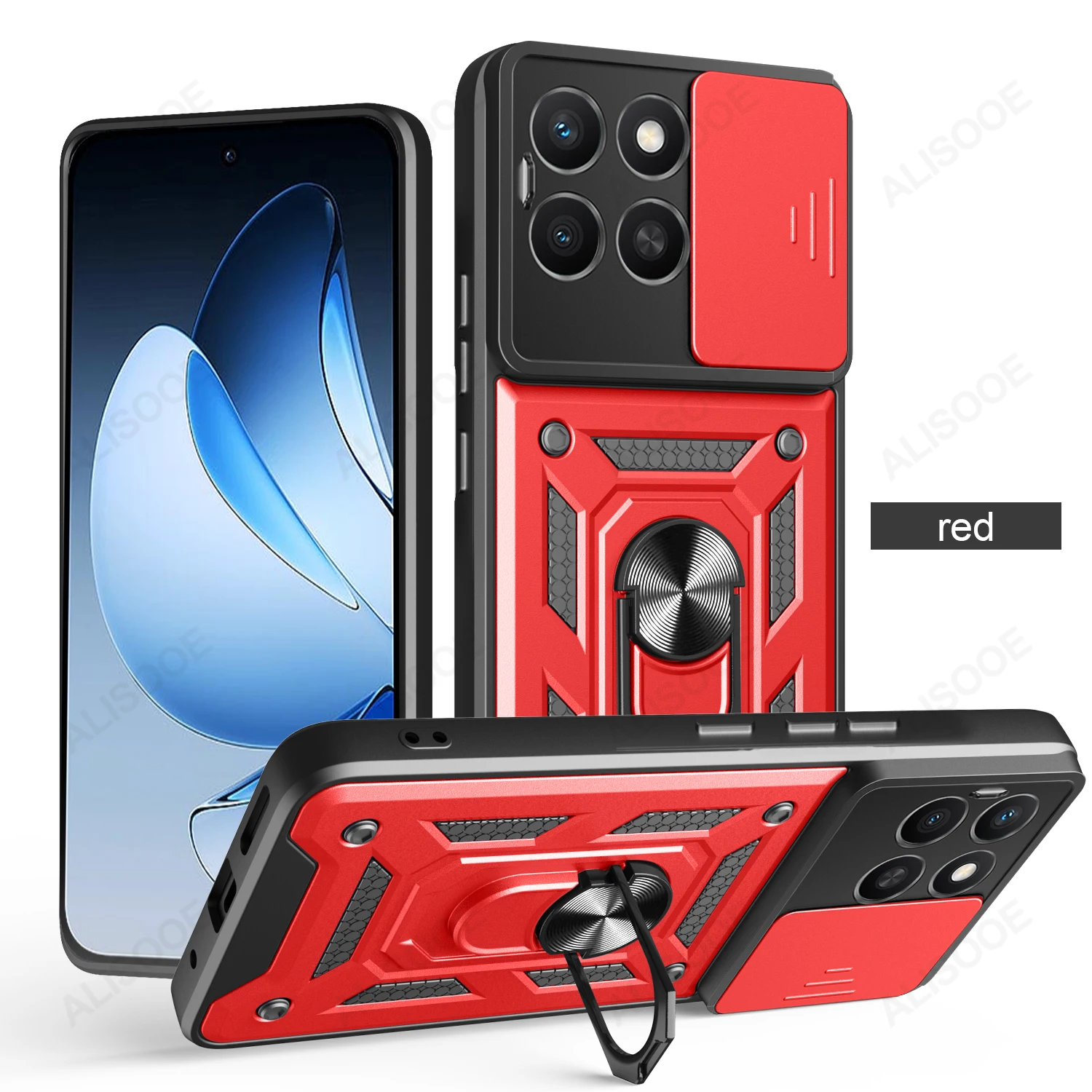 Slide Camera Cover with Armor Ring Stand Holder and Protective Case