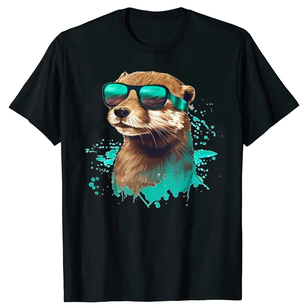 Grappig uitziende otter met zonnebril T-shirts Tee Tops Ronde hals Korte  mouwen Mode T-shirt Kleding Casual Basic T-shirts - AliExpress, image size:1000x1000
