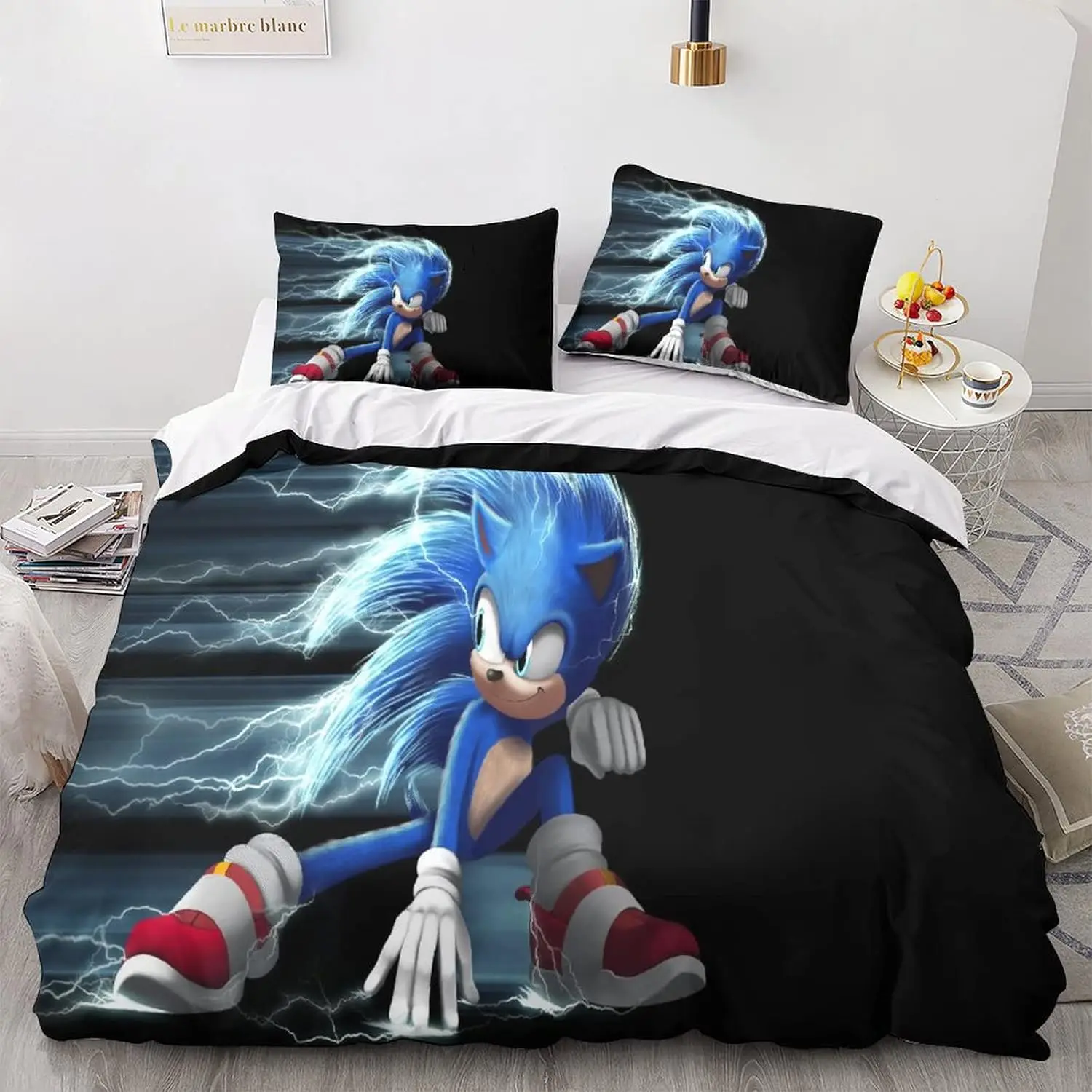 thumbnail image 1 of Funda nórdica con estampado de animación 3D de Sonic para niños, niñas y adolescentes, microfibra animada con cremallera y fundas de almohada, 1 of 4