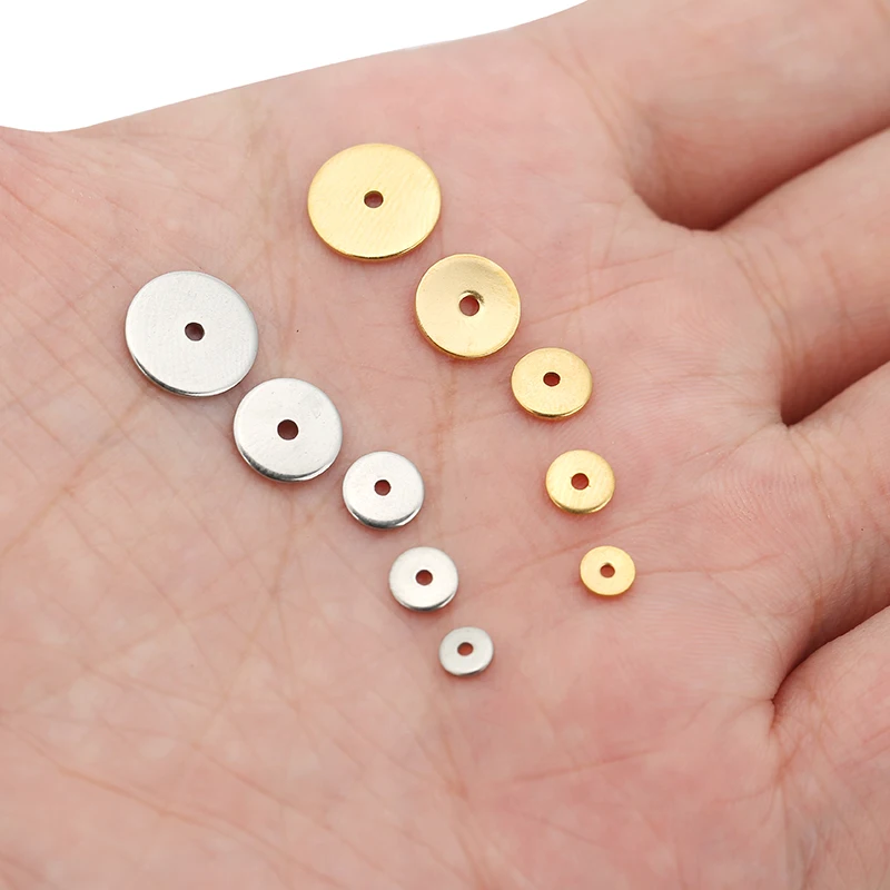 50pcs 4 5 6 8 10mm Stainless Steel Flat Disc Spacer Beads Gold Blank Round Loose Beads for DIY Bracelets Necklace Jewelry Making