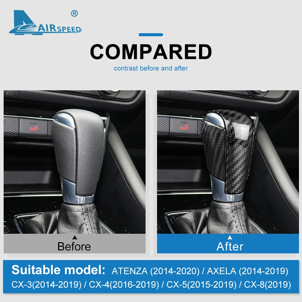 Real Carbon Fiber Sticker Gear Shift Knob Cover for Mazda CX3 CX4 CX5 CX8 ATENZA AXELA 2014 2015 2016 2017 2019 Accessories