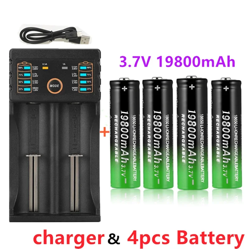 18650 Lithium Batteries Flashlight 18650 Rechargeable-Battery 3.7V 19800 Mah for Flashlight + USB charger +Free delivery