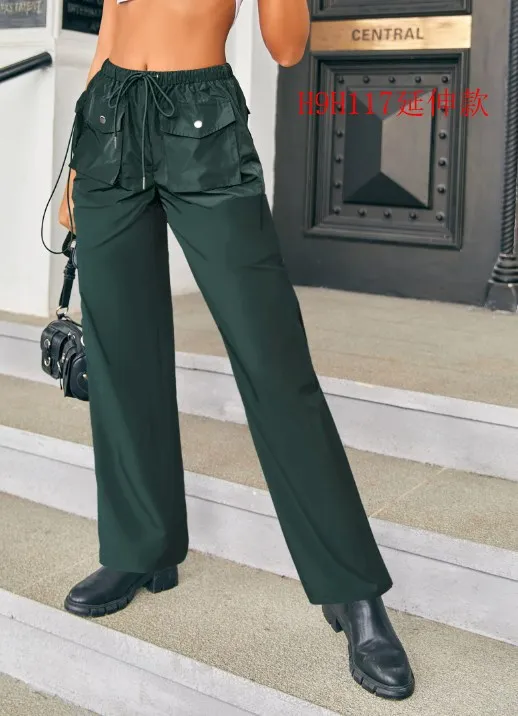 

Women Solid Color Tied Wide Leg Pants High Waist Straight Pants Pocket Casual Trousers Pants Autumn Winter Full Length
