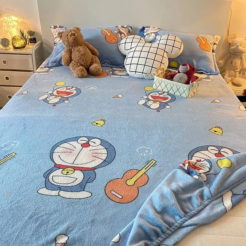 Doraemon cartoon Bed Hat sheet Thickened Flannel Cute Doraemon Bed Sheet All-inclusive Non-slip Dormitory Bedspread 4