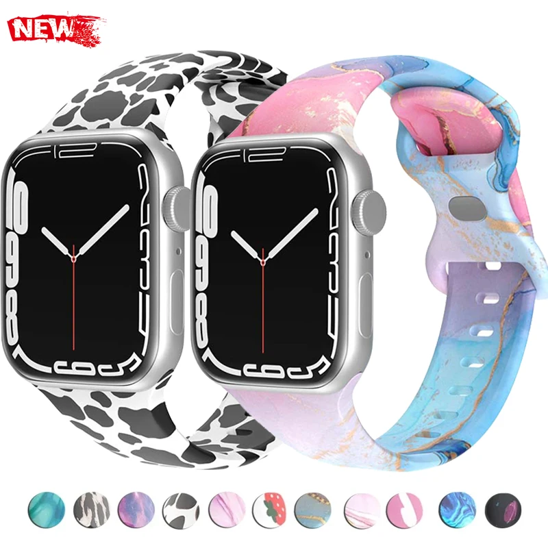 애플 워치용 프린트 플로럴 스트랩, 울트라 밴드, 49mm, 41mm, 40mm, 38, 45mm, 44mm, 42mm 실리콘 팔찌, 아이워치 시리즈 8, 7, SE, 6, 5, 4, 3