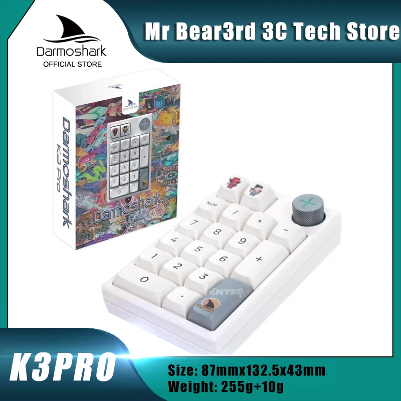 

Беспроводная цифровая Механическая игровая клавиатура Darmoshark K3PRO RGB Bluetooth 19Key Hot Swap Huano Switch, мини-клавиатура для ноутбука и ПК