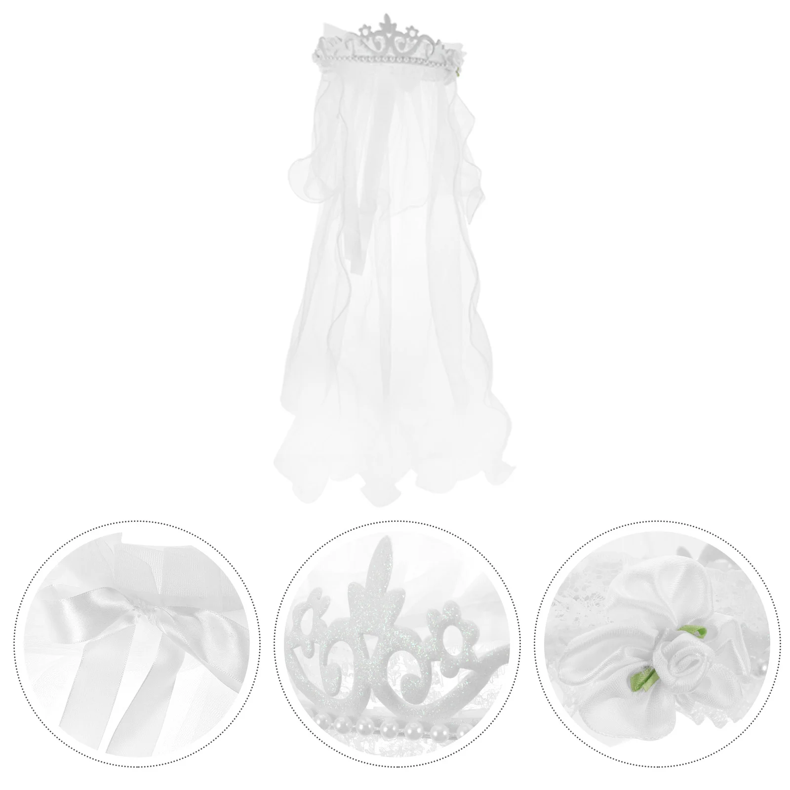 

Delicate Flower Girl Veils Crown Two Layers White Wedding Communion Hair Wreath Headdress