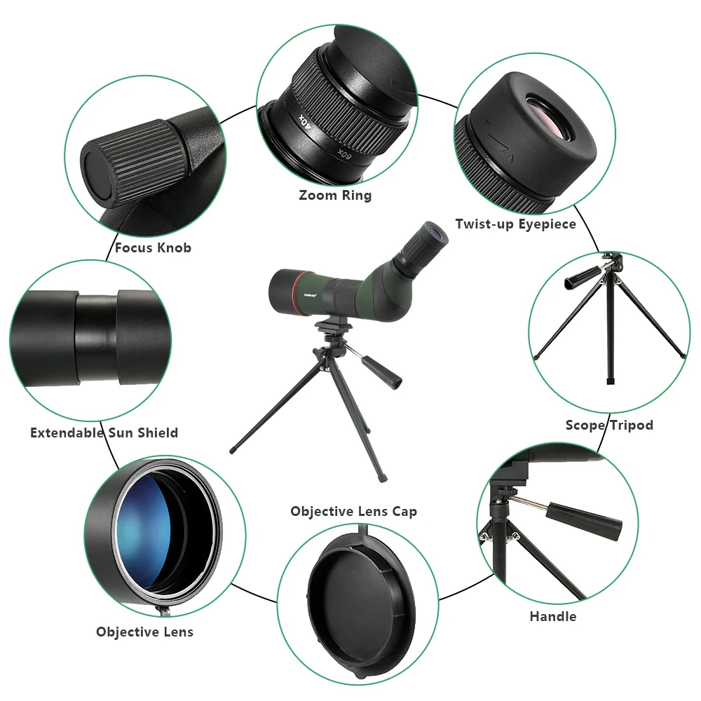 Telescope Binoculars Spotting Scope Optics Equipment Visionking 15-45X65 Professional Terrestrial Spotting Scope Hunting Birdwatching Wide Angle Guide Monocular Telescope Tripod