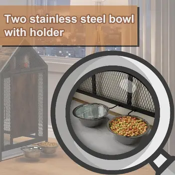 Dog Crate Furniture, Dog Kennels with Storage, Heavy Duty House Style Dog Pet Home with Two Doors Carpet and Bowls, Re 2