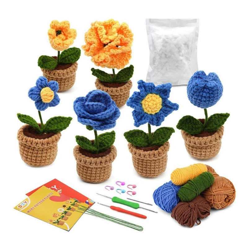 

Crochet Flower Plant Kits for Beginner DIY Crochet Starter with Yarn, Crochet Hook, Needle, Knitting Marker, Dropship