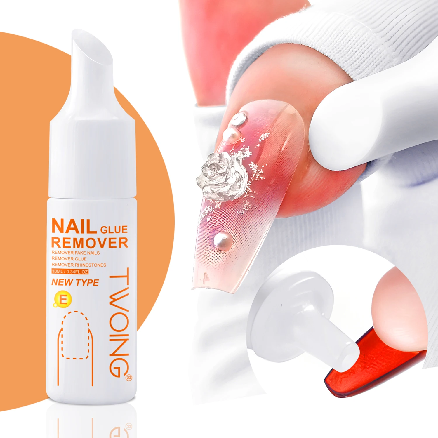 Nail Glue Remover 10ml Nail Glue Remover for Fake Nails Removes Acrylic Nails Press-On Nails & Rhinestones Convenient Prying Cap