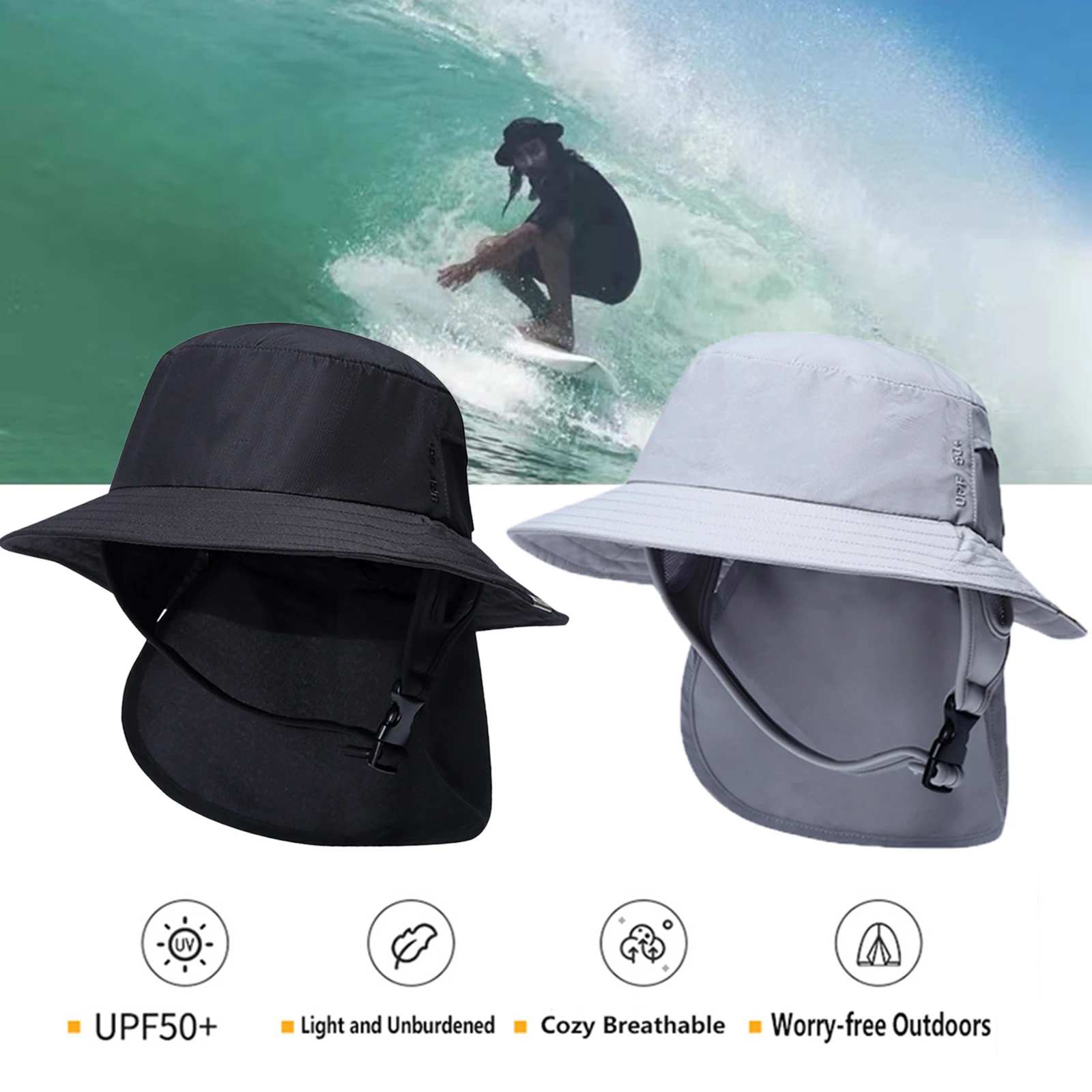 Lightweight Surf Bucket Hat Big Brim Neck Cover Visor Leisure Sun  Protection Hat for Cycling Watersports Tourism Surfing Camping