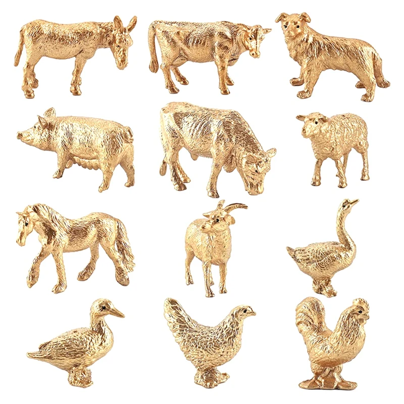 

12Pcs Mini Farm Poultry Animals Simulation Pig Duck Hen Goose Horse Cow Dog Goat Bear Role Play Toy Cognize Educational-Drop Shi