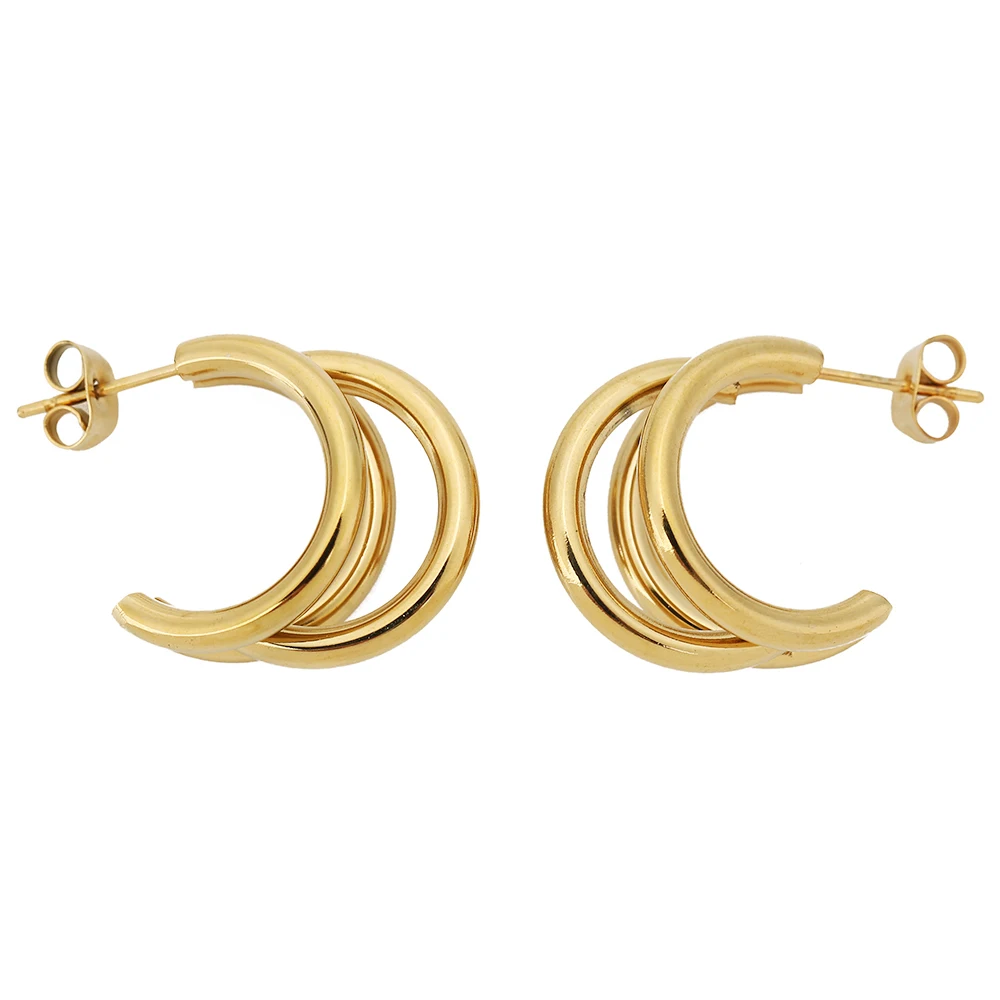 1 Pair 18K Gold Plated Stainless Steel Triple C Hoop Earrings Trendy Exaggerated Huggie Earring Hip Hop Jewelry Gifts for Women 4