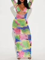 3 Pieces Triangle Halter Bikinis & Long Sleeve Beach Dress Swimsuit Women Swimwear Female Bathers Bathing Swimming Swim Suit XXL